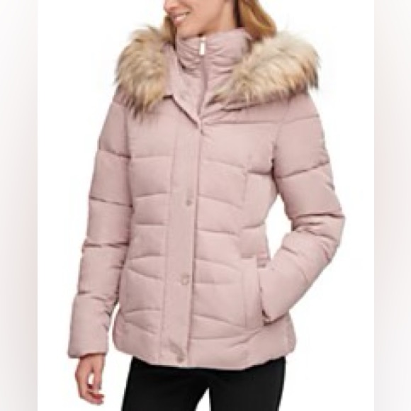 Calvin Klein faux fur hooded puffer coat - Picture 2 of 5